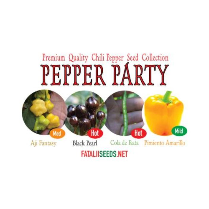 Fatalii Seeds: Pepper Party Hieno valikoima hiukan harvinaisempia mietoja ja keskitulisia chili-lajikkeita.