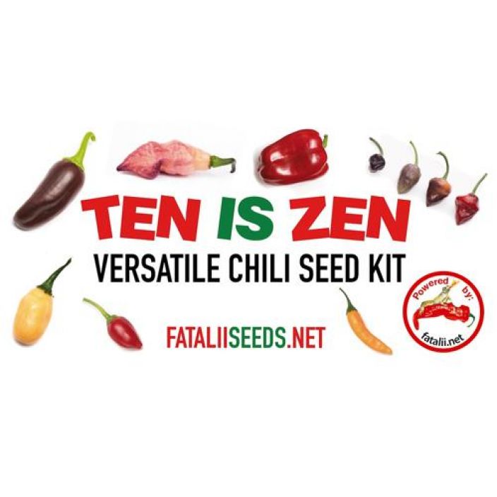 Fatalii Seeds: Ten Is Zen 10 erilaisen chili-lajikkeen kokoelma, joka nayttaa niiden todella monipuolisen