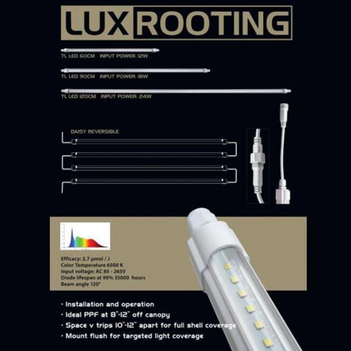 LuxRooting TL LED 24W 120cm 18W LED-kasvivalaisin, pituus 90cm. 6500K. Linkattava.