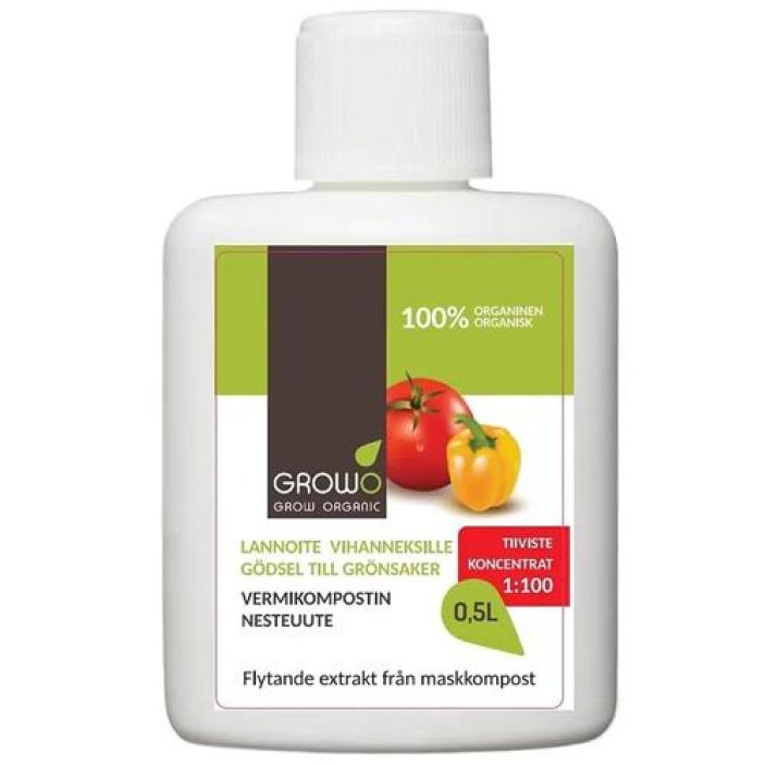 GROWO Vermikomposti-uute vihanneksille 500ml Kompostilierojen valmistama, lannoittava luonnonmukainen maanparannus- ja