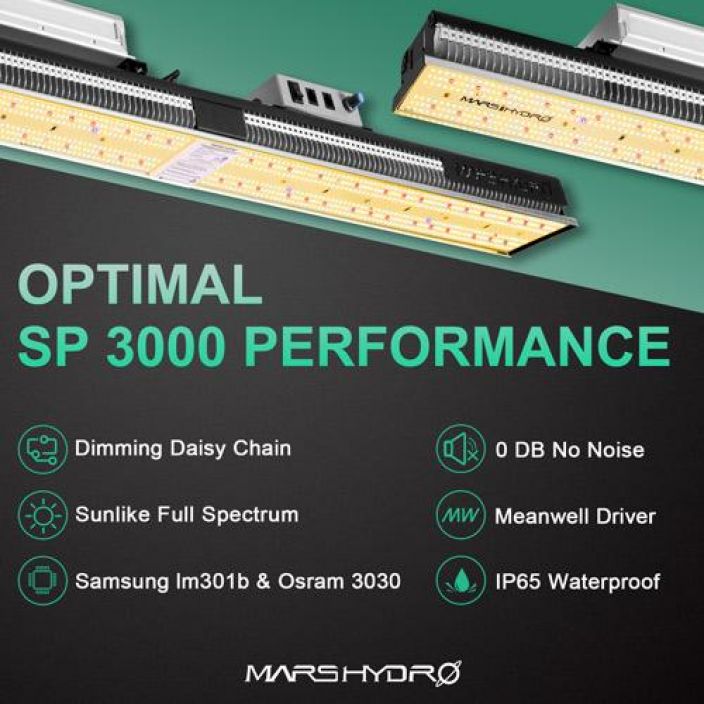 MARS Hydro SP3000 Passiivijaahdytetty 300W LED-valaisin kasvuun seka kukintaan.