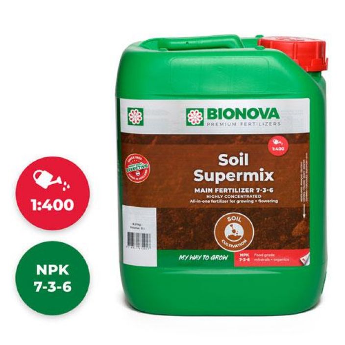 Bio Nova Soil-Supermix 5l Soil-Supermix on yksikomponenttinen bio-mineraaliravinne, joka on kehitetty erityisesti multa- ja