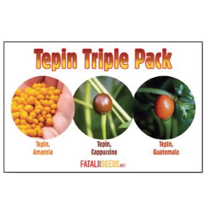 Fatalii Seeds: Tepin Triple Pack Hieno valikoima harvinaisia ja erittain nayttavia chili-lajikkeita.