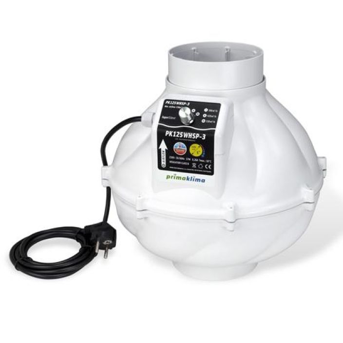 Prima Klima Whisperblower EC 800m³/h ø125mm 3-potaisella puhallustehon saadolla varustettu erittain