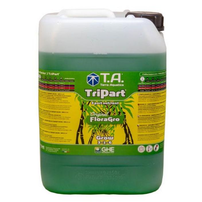 Terra Aquatica TriPart Grow 10l TriPart-sarjan mineraalipohjainen kasviravinne kaikille kasvualustoille.