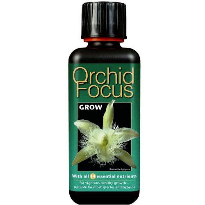 Orchid Fcous Grow 300ml Nestemainen erikoislannoite, joka sisaltaa kaikille orkidealajeille