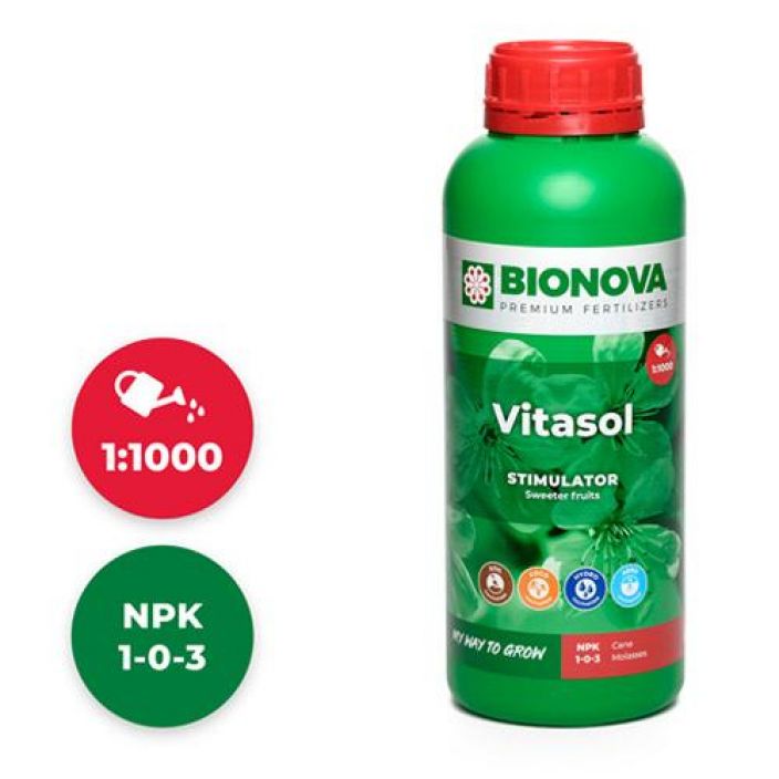 Bio Nova Vitasol 1l Vitasol on orgaaninen kasvualustan paranne, joka perustuu melassin pieneliotoimintaa virkistavaan