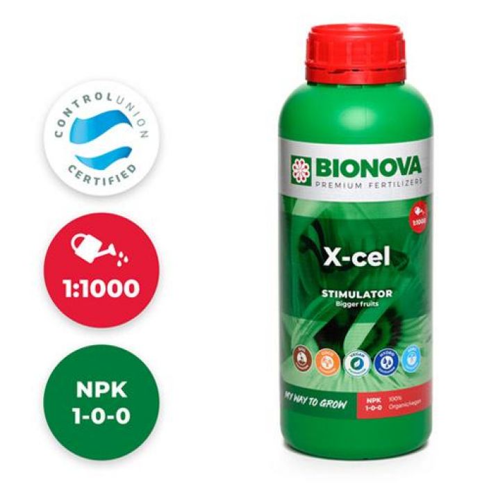 Bio Nova X-ceL 1l X-cel on kasvun ja kukinnan stimulaattori, jota voidaan kayttaa kaikille kasveille.