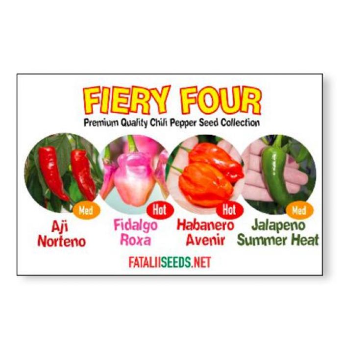 Fatalii Seeds: Fiery Four Hieno valikoima harvinaisia ja klassisia chili-lajikkeita.