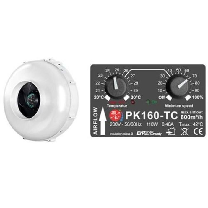 Ufo 800m3/h ø 160mm TC Termostaatti ja portaaton puhallustehon saato. 110W