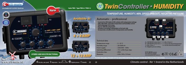 Tuuletinohjain, Cli-Mate Twin Controller Humi 2x4A tuotekuva 1