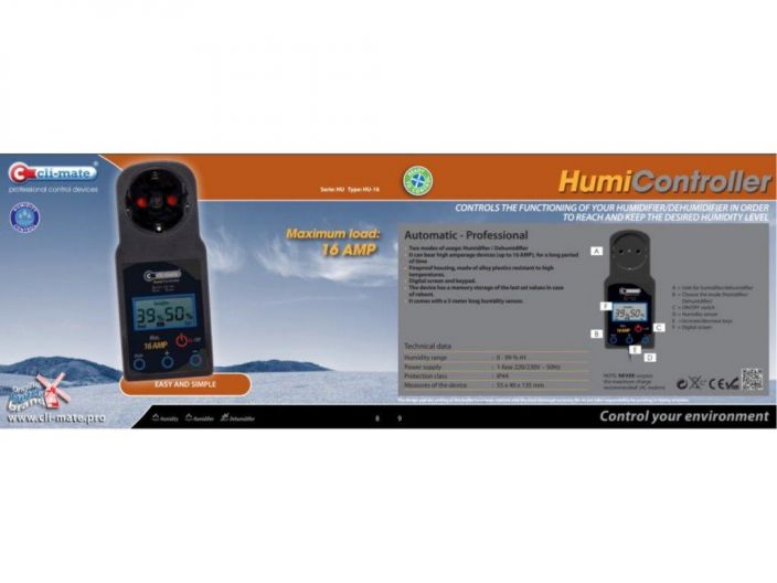 Cli-Mate Humi Controller 16A ilmankostuttimen, tai kuivaimen/patterin ohjain termostaatilla, 16A