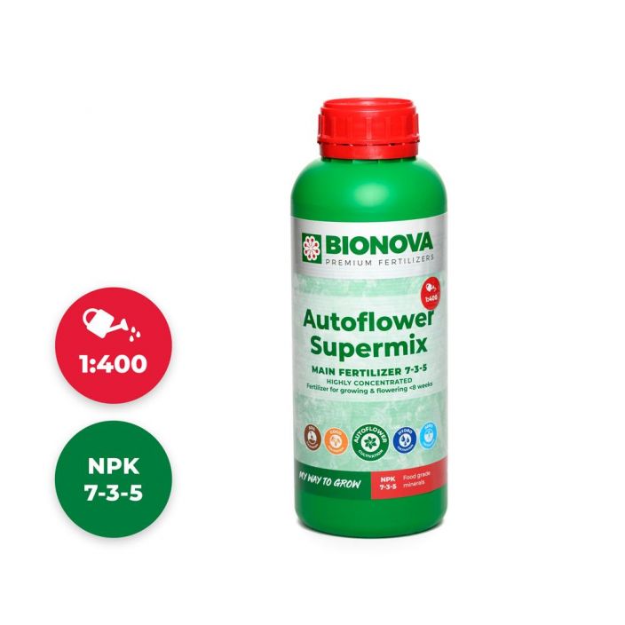Bio Nova AutoFlower-Supermix 1l AutoFlower-Supermix on yksikomponenttinen bio-mineraaliravinne, joka on kehitetty